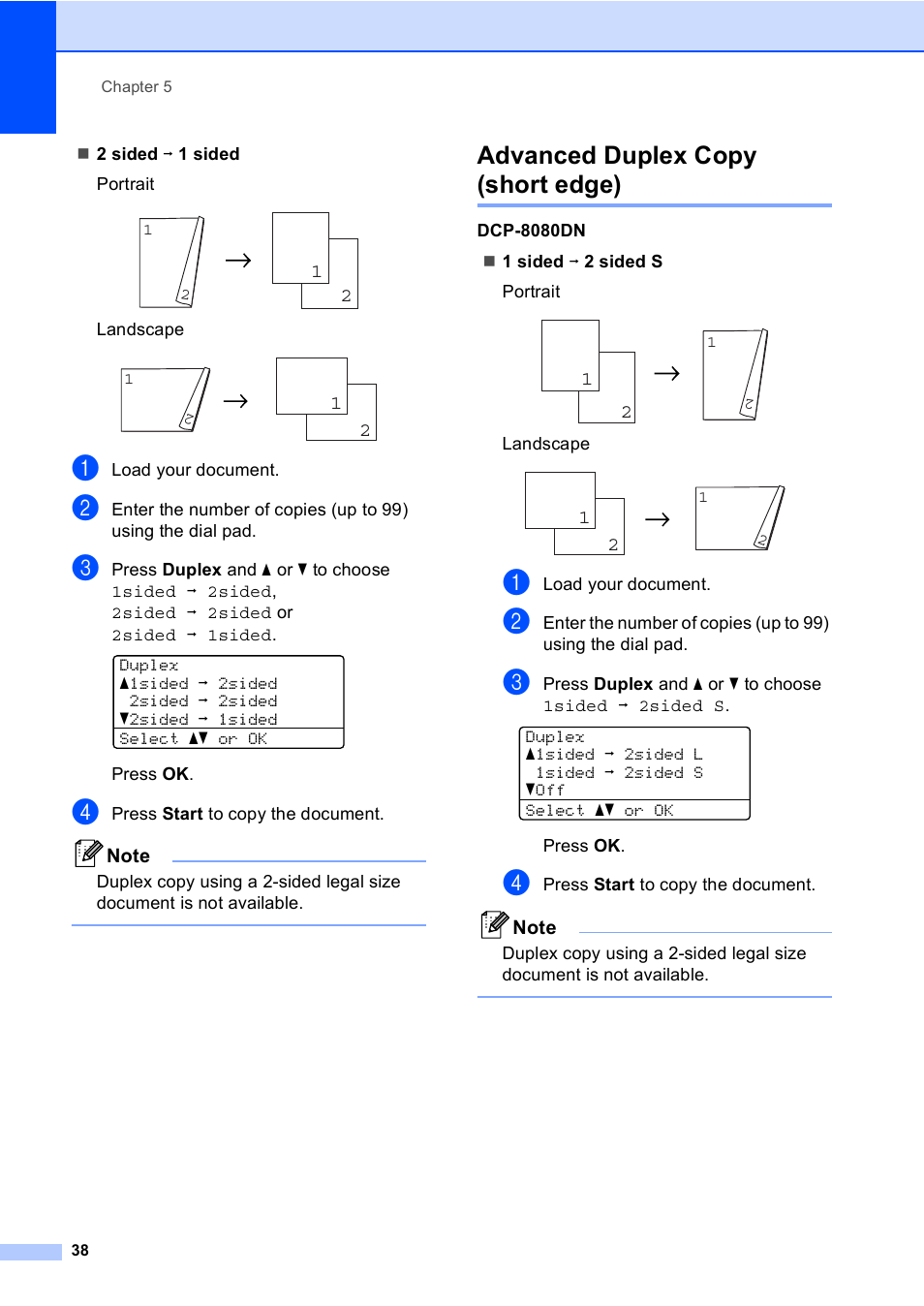 Advanced duplex copy (short edge) | Brother DCP-8085DN User Manual | Page 51 / 156