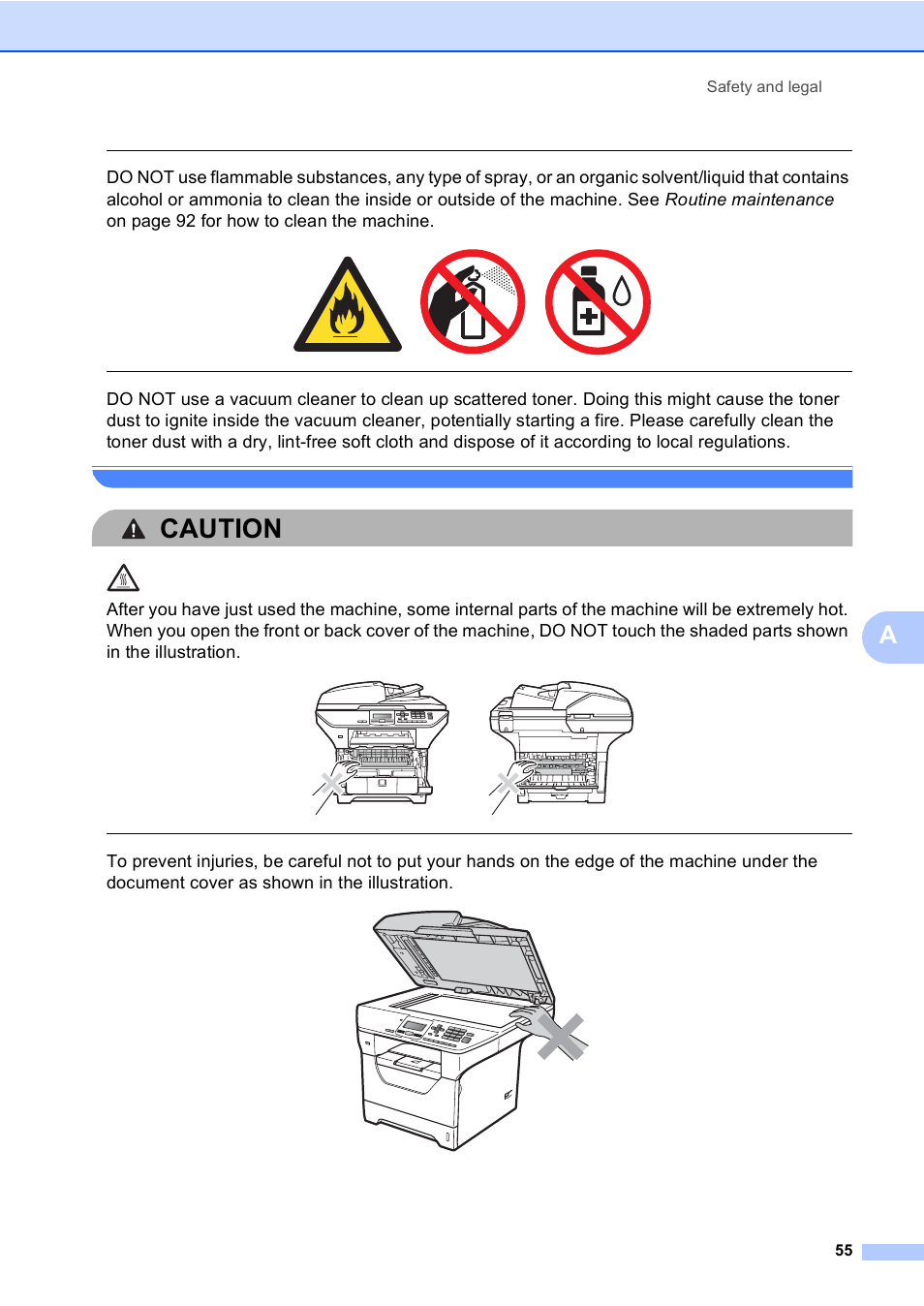 Caution, Safety and legal 55 | Brother DCP-8085DN User Manual | Page 68 / 156
