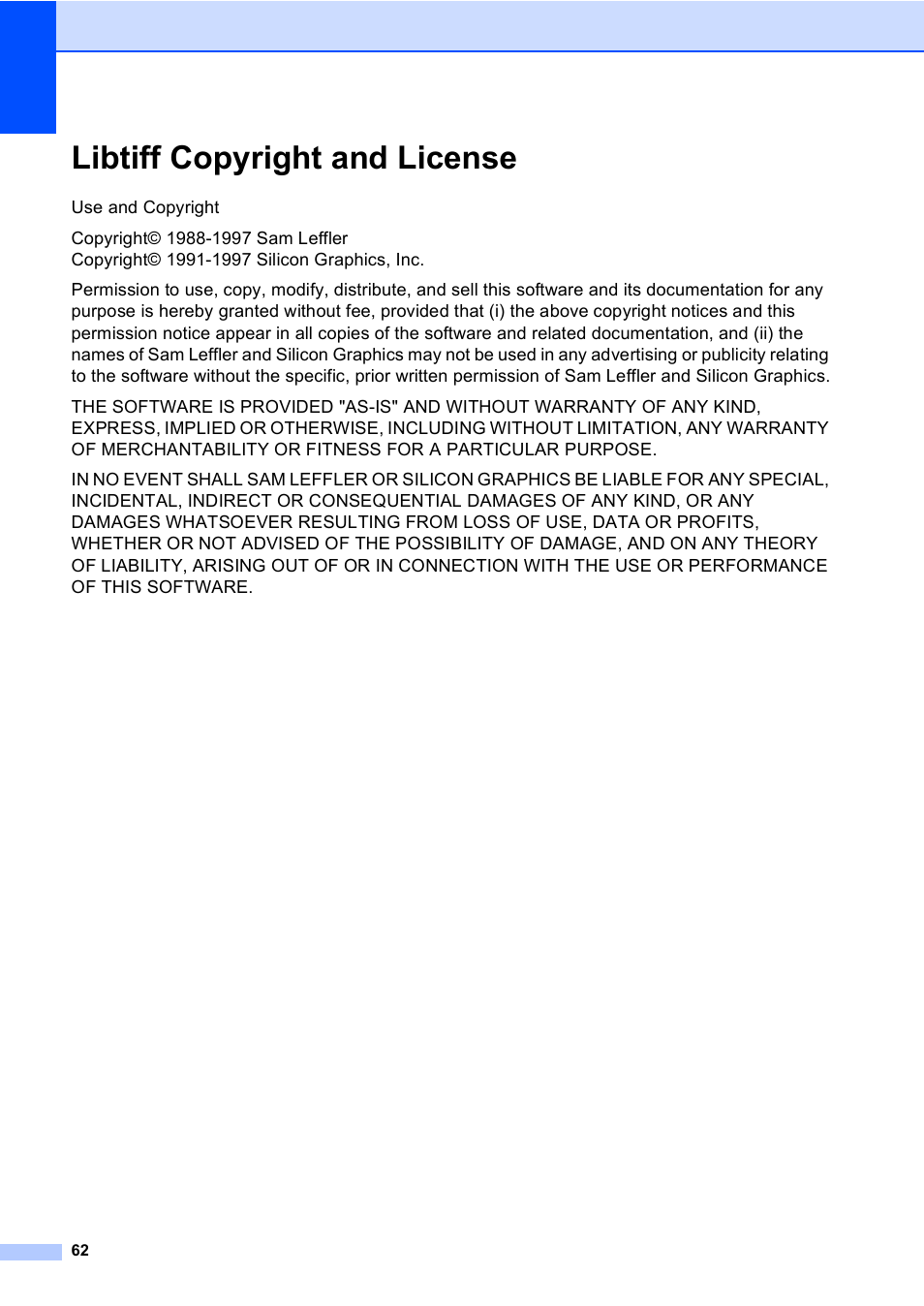 Libtiff copyright and license | Brother DCP-8085DN User Manual | Page 75 / 156
