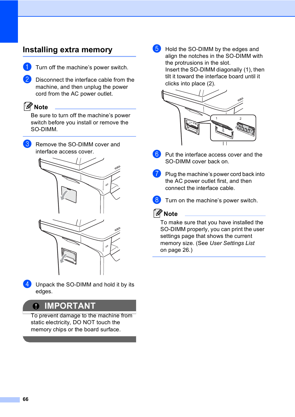 Installing extra memory, Important | Brother DCP-8085DN User Manual | Page 79 / 156
