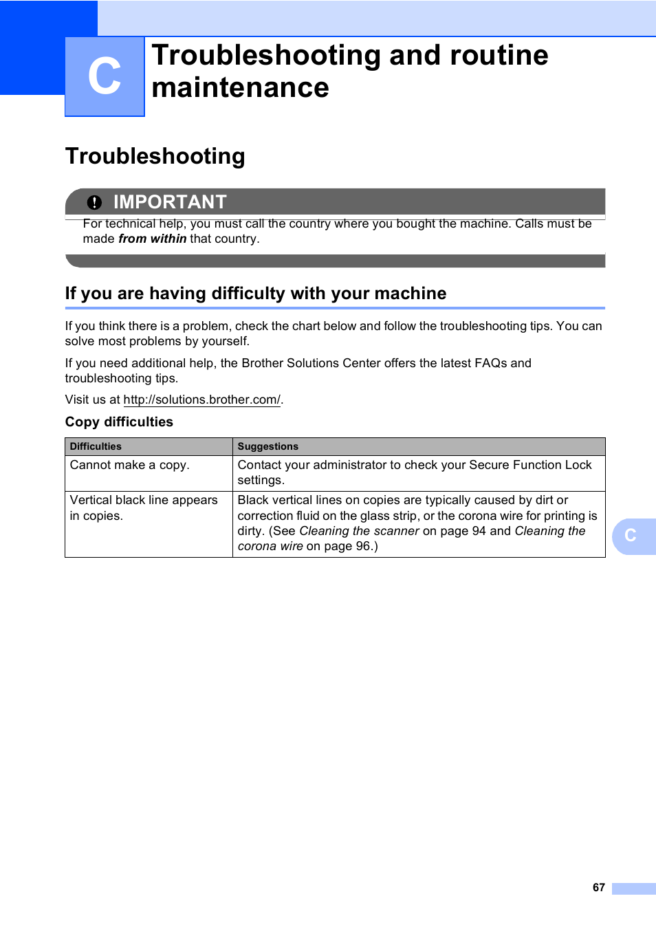 C troubleshooting and routine maintenance, Troubleshooting, If you are having difficulty with your machine | Troubleshooting and routine maintenance, Important | Brother DCP-8085DN User Manual | Page 80 / 156