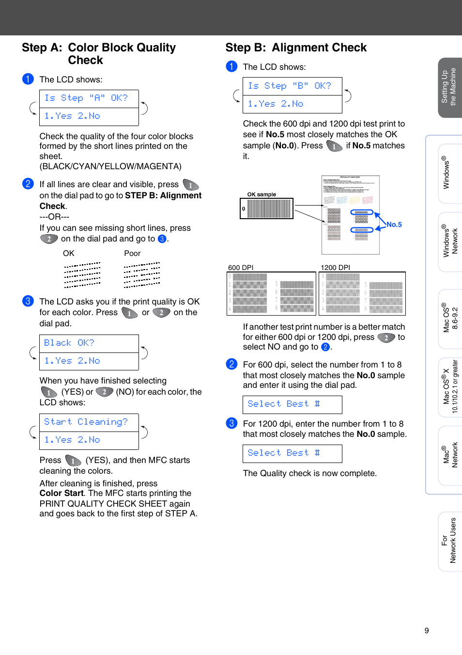 Step a: color block quality check, Step b: alignment check | Brother MFC-3320CN User Manual | Page 11 / 42