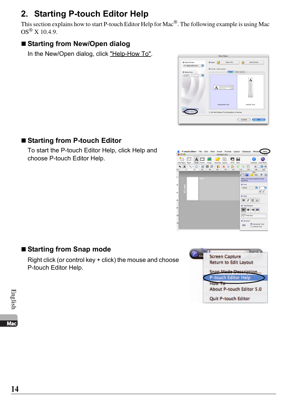 Starting p-touch editor help | Brother PT-2700 User Manual | Page 15 / 58