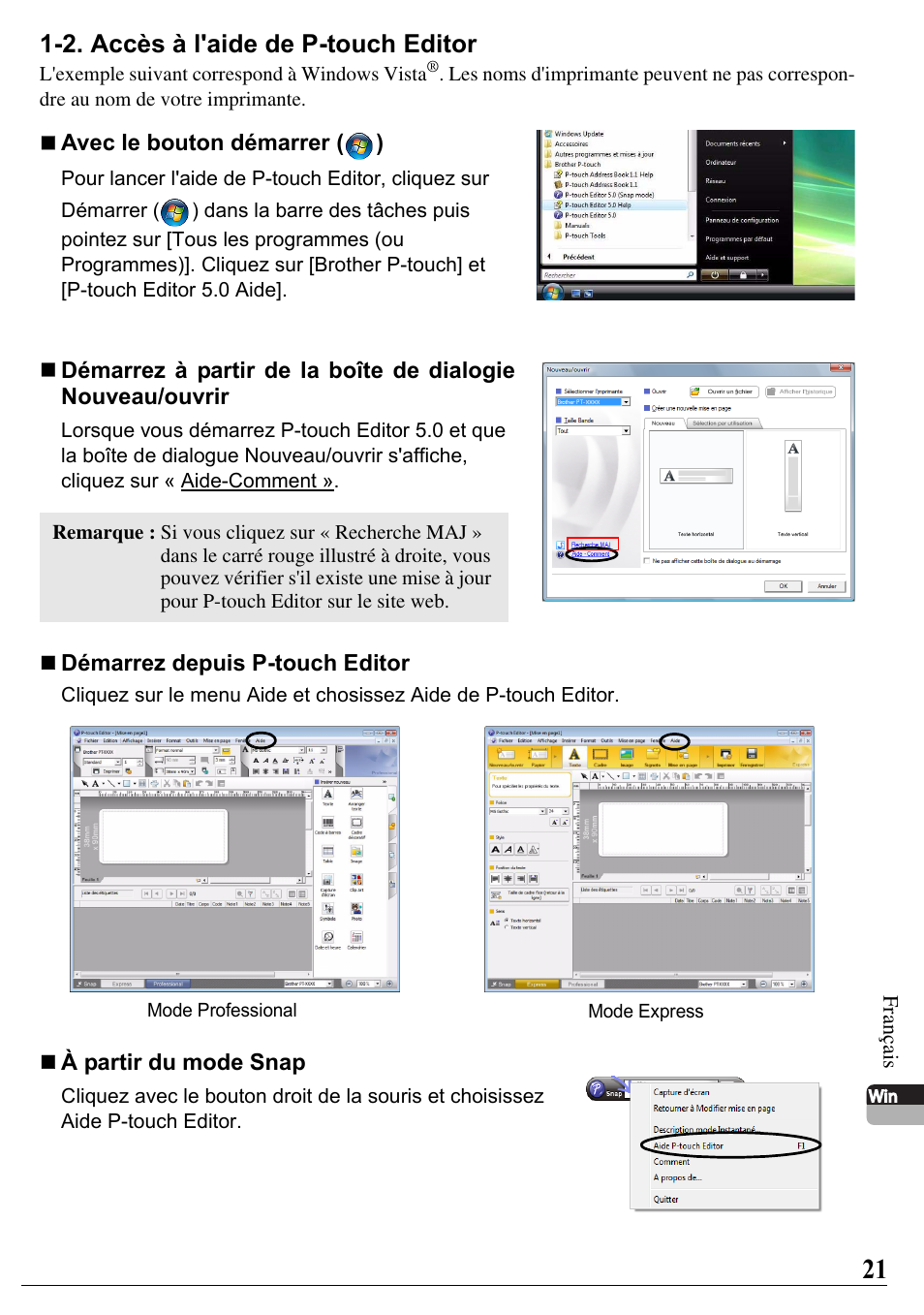 2. accès à l'aide de p-touch editor | Brother PT-2700 User Manual | Page 22 / 58