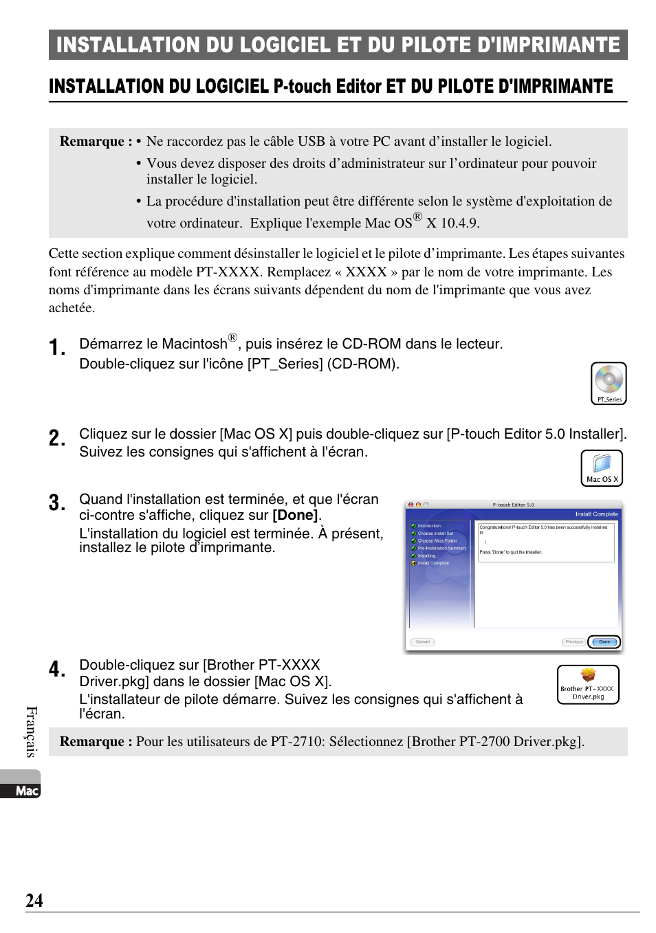 Installation du logiciel et du pilote d'imprimante | Brother PT-2700 User Manual | Page 25 / 58