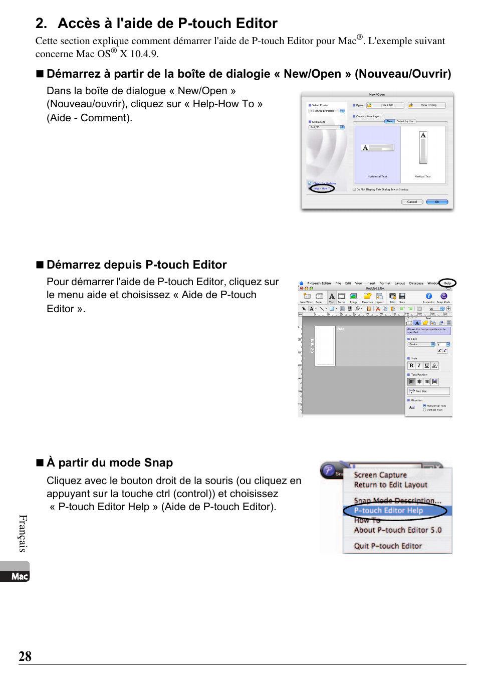 Accès à l'aide de p-touch editor | Brother PT-2700 User Manual | Page 29 / 58