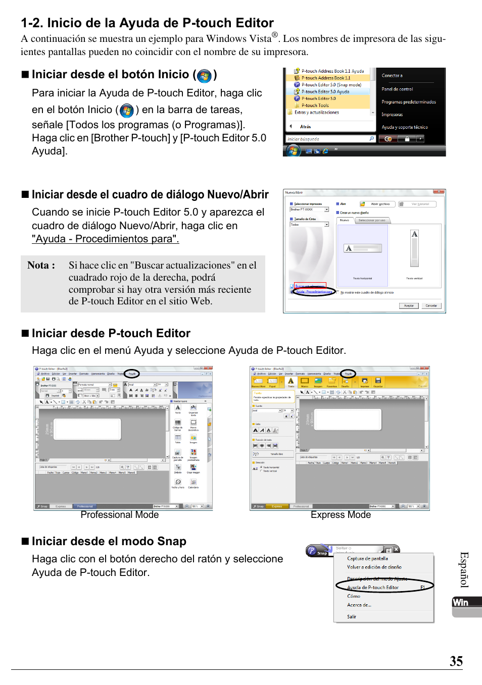 2. inicio de la ayuda de p-touch editor | Brother PT-2700 User Manual | Page 36 / 58