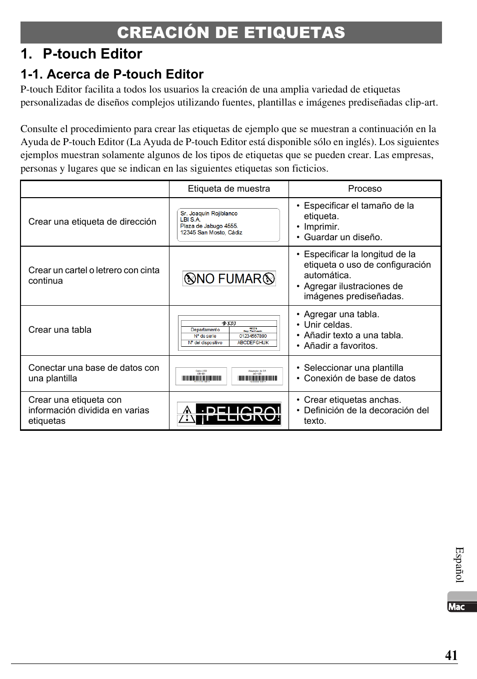 Creación de etiquetas, P-touch editor, 1. acerca de p-touch editor | Brother PT-2700 User Manual | Page 42 / 58