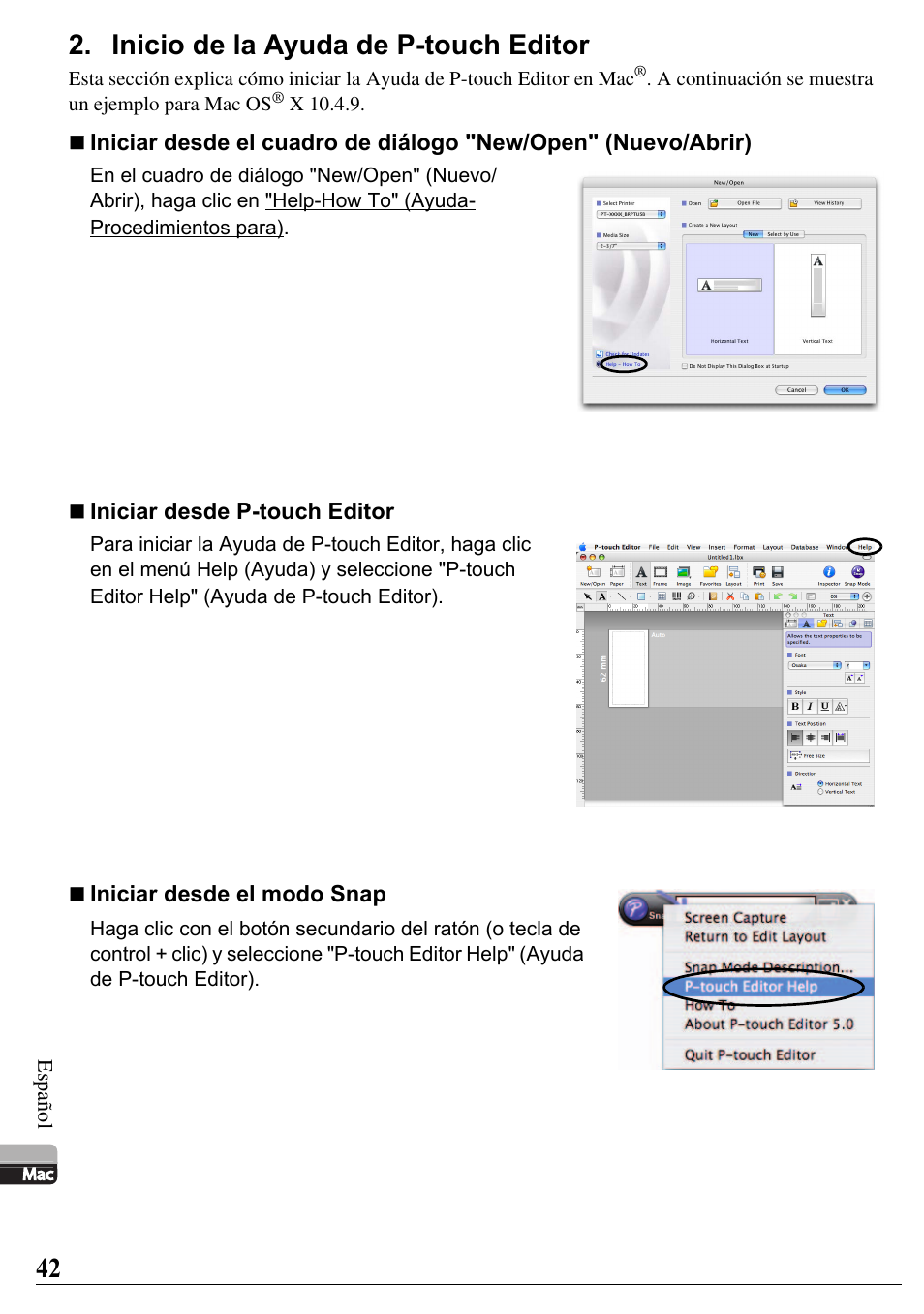 Inicio de la ayuda de p-touch editor | Brother PT-2700 User Manual | Page 43 / 58