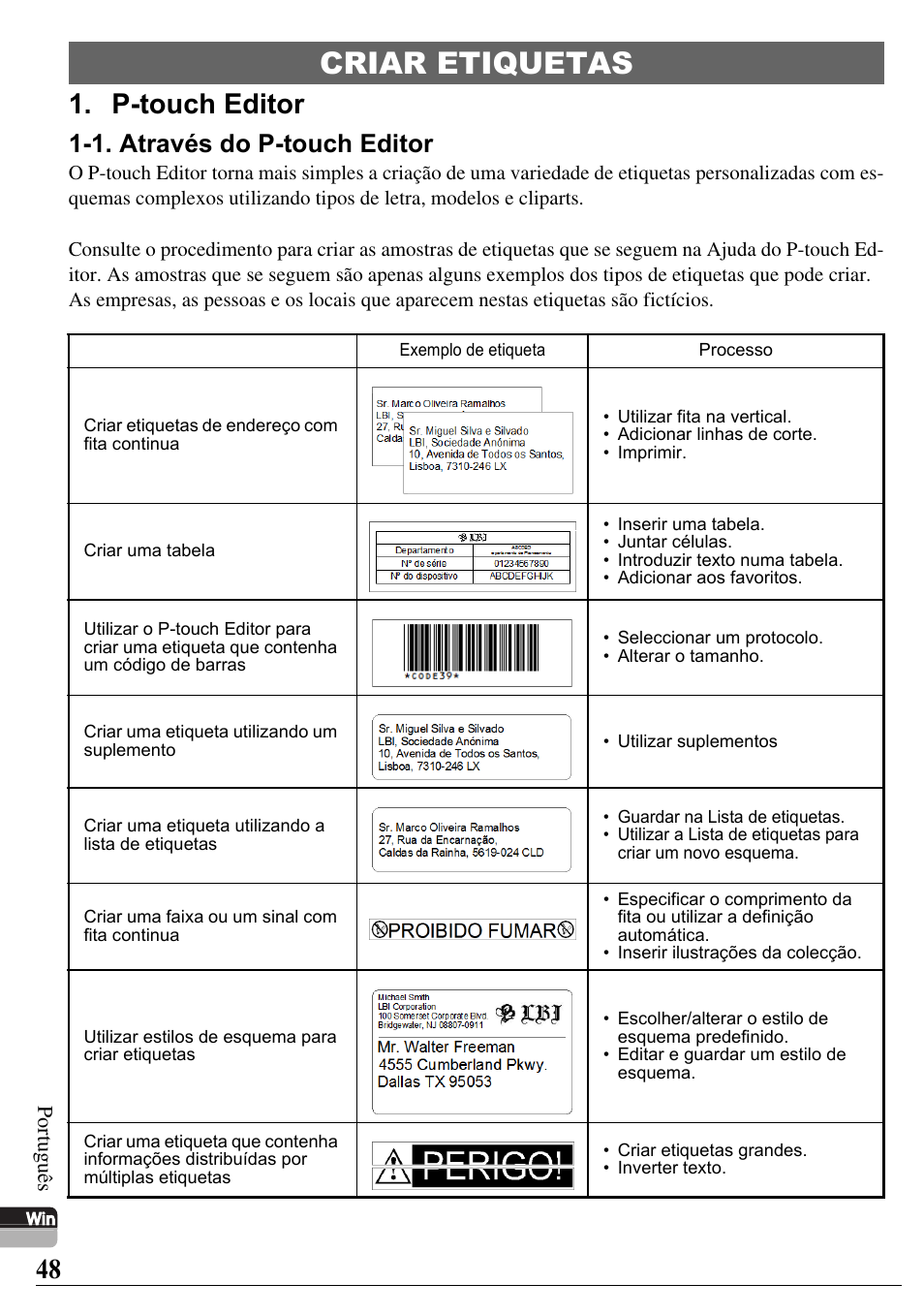 Criar etiquetas, P-touch editor, 1. através do p-touch editor | Brother PT-2700 User Manual | Page 49 / 58