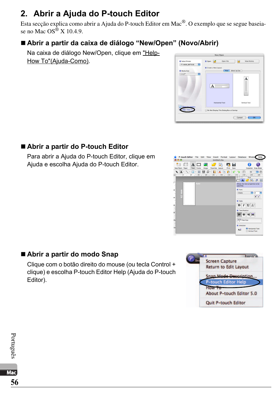 Abrir a ajuda do p-touch editor | Brother PT-2700 User Manual | Page 57 / 58