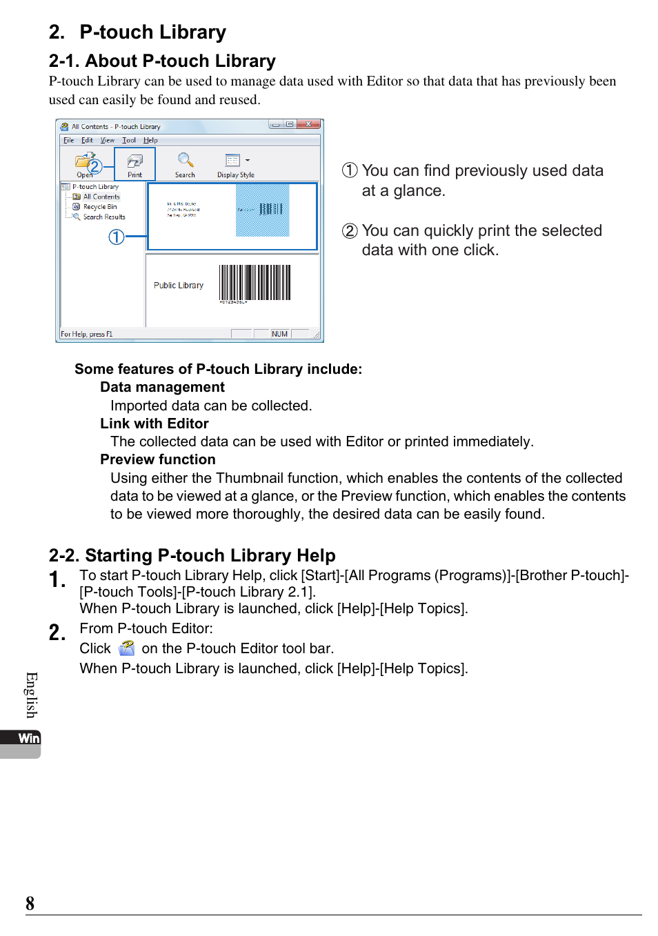 P-touch library | Brother PT-2700 User Manual | Page 9 / 58