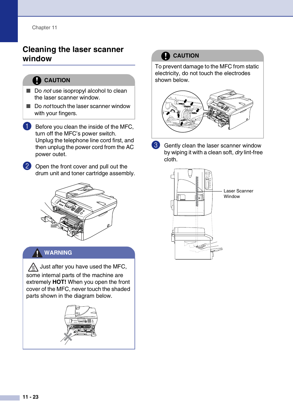 Cleaning the laser scanner window, Cleaning the laser scanner window -23 | Brother MFC-7820N User Manual | Page 110 / 156