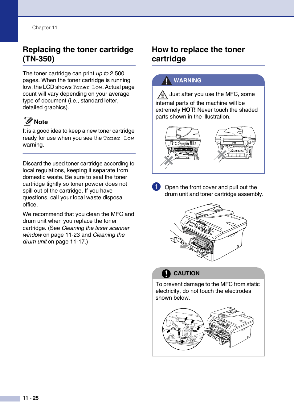 Replacing the toner cartridge (tn-350), How to replace the toner cartridge | Brother MFC-7820N User Manual | Page 112 / 156