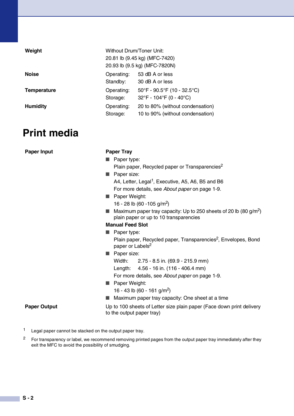 Print media | Brother MFC-7820N User Manual | Page 140 / 156