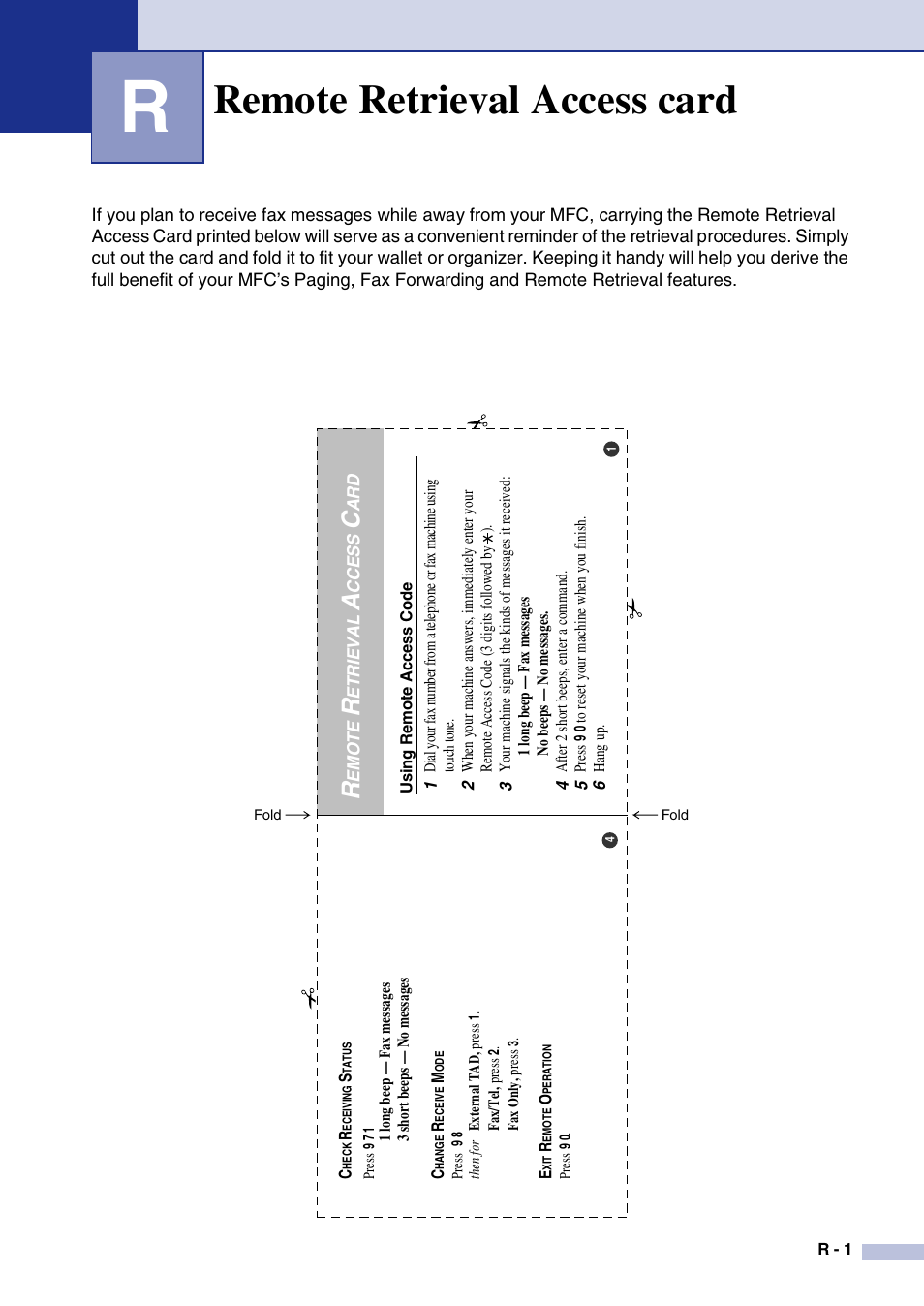 Remote retrieval access card | Brother MFC-7820N User Manual | Page 153 / 156