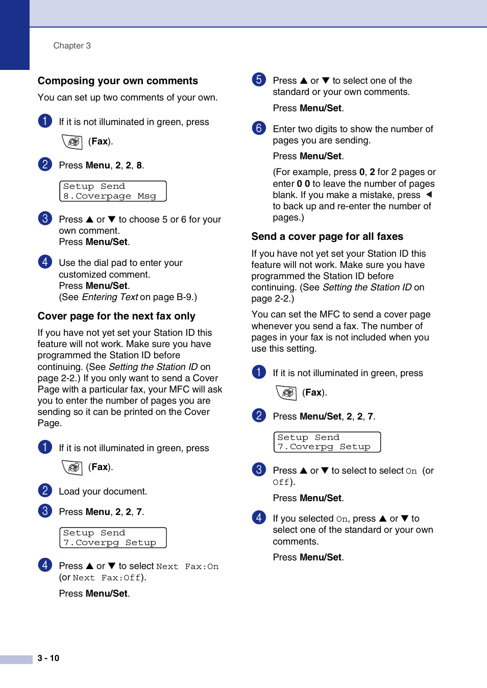 Composing your own comments | Brother MFC-7820N User Manual | Page 54 / 156
