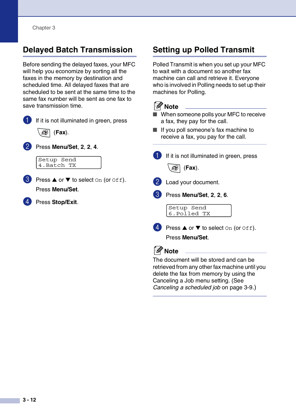Delayed batch transmission, Setting up polled transmit | Brother MFC-7820N User Manual | Page 56 / 156