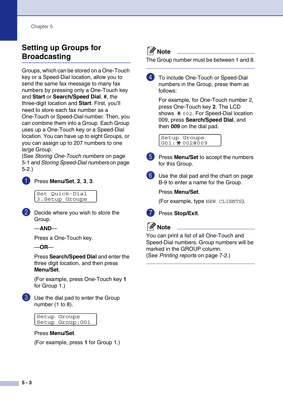 Setting up groups for broadcasting, Setting up groups for broadcasting -3 | Brother MFC-7820N User Manual | Page 64 / 156