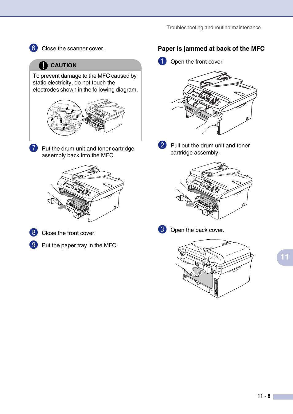Paper is jammed at back of the mfc, Paper is jammed at back of the mfc -8 | Brother MFC-7820N User Manual | Page 95 / 156