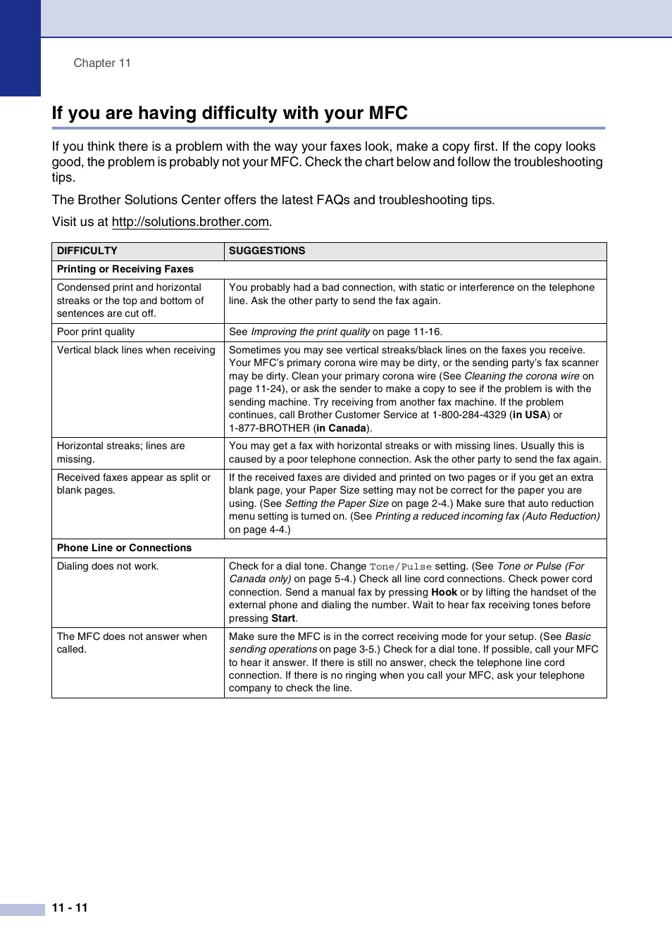 If you are having difficulty with your mfc, If you are having difficulty with your mfc -11 | Brother MFC-7820N User Manual | Page 98 / 156