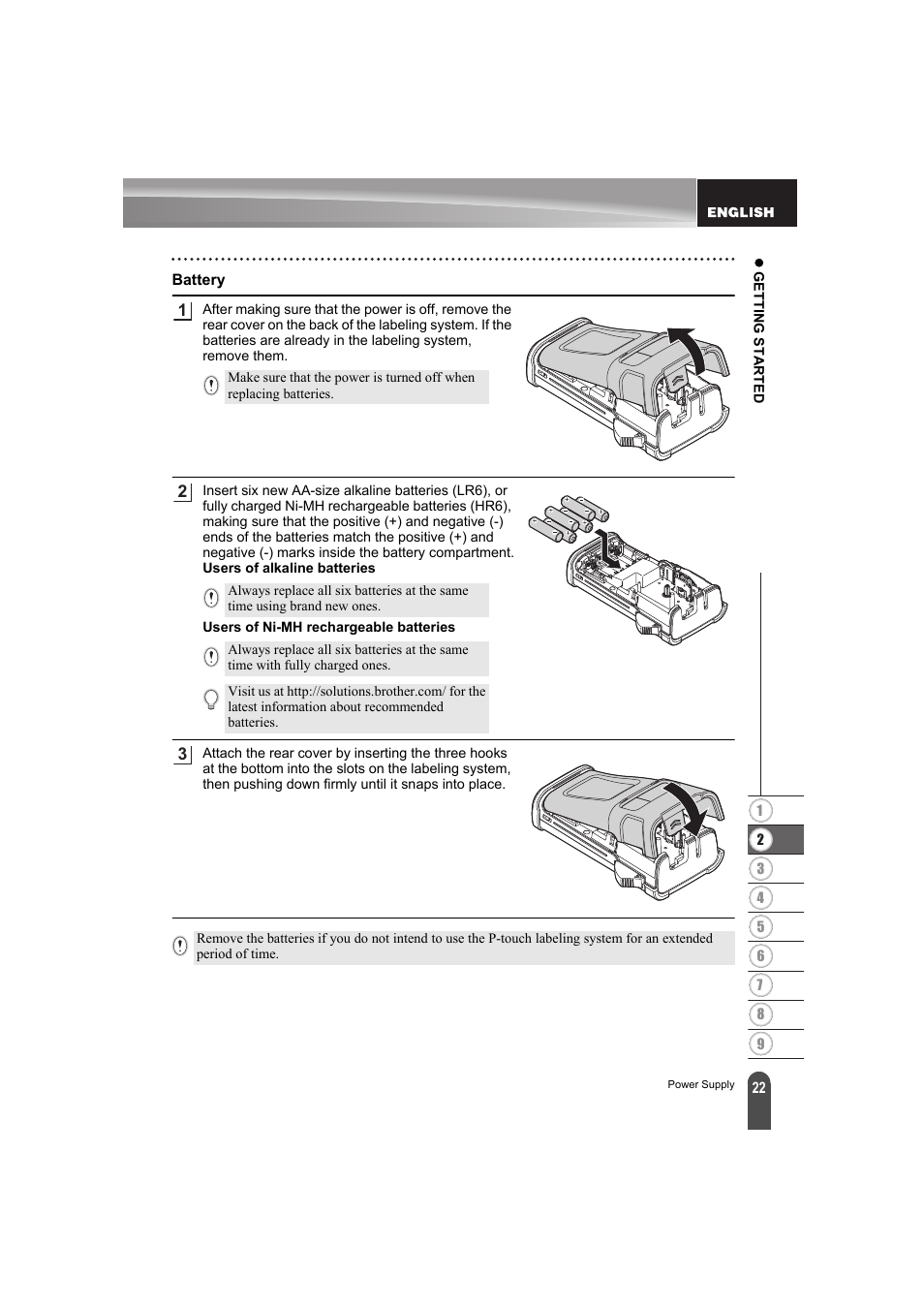 Battery | Brother PT-E300 User Manual | Page 25 / 61