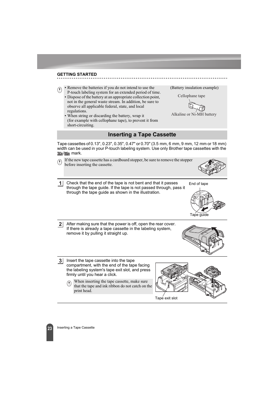 Inserting a tape cassette | Brother PT-E300 User Manual | Page 26 / 61