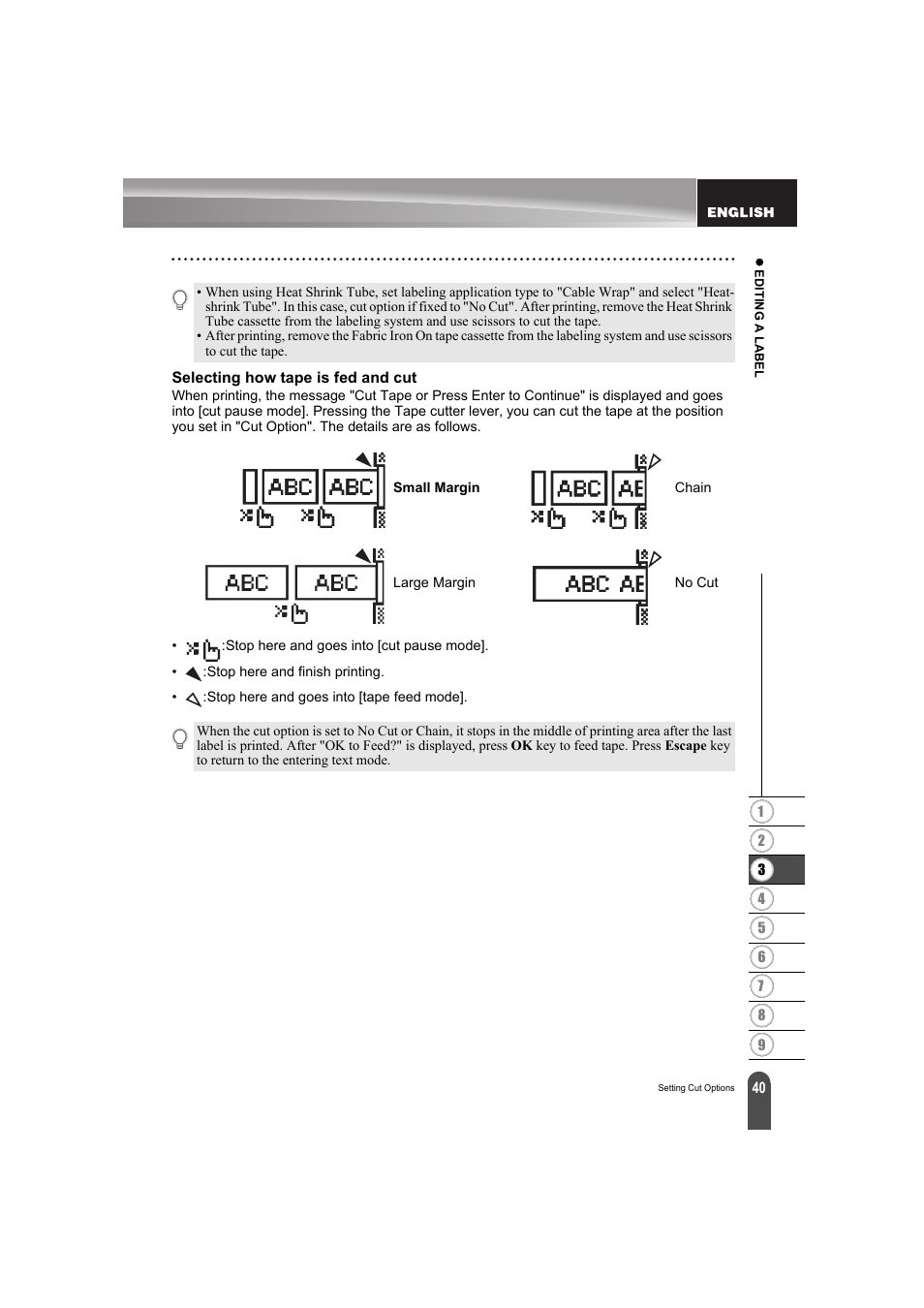 Selecting how tape is fed and cut | Brother PT-E300 User Manual | Page 43 / 61