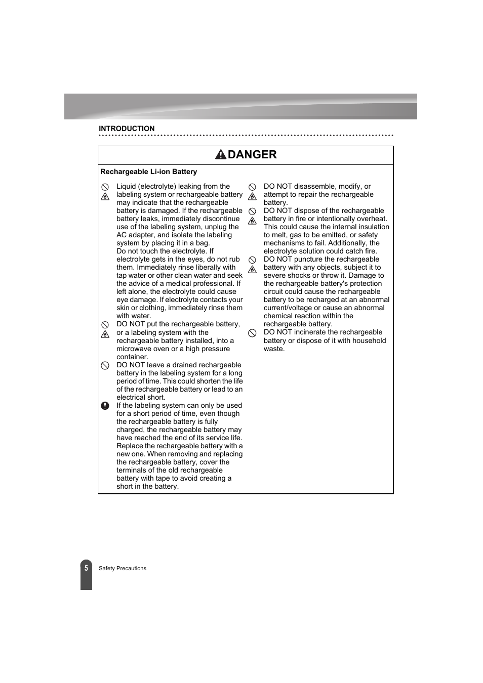 Danger | Brother PT-E300 User Manual | Page 8 / 61