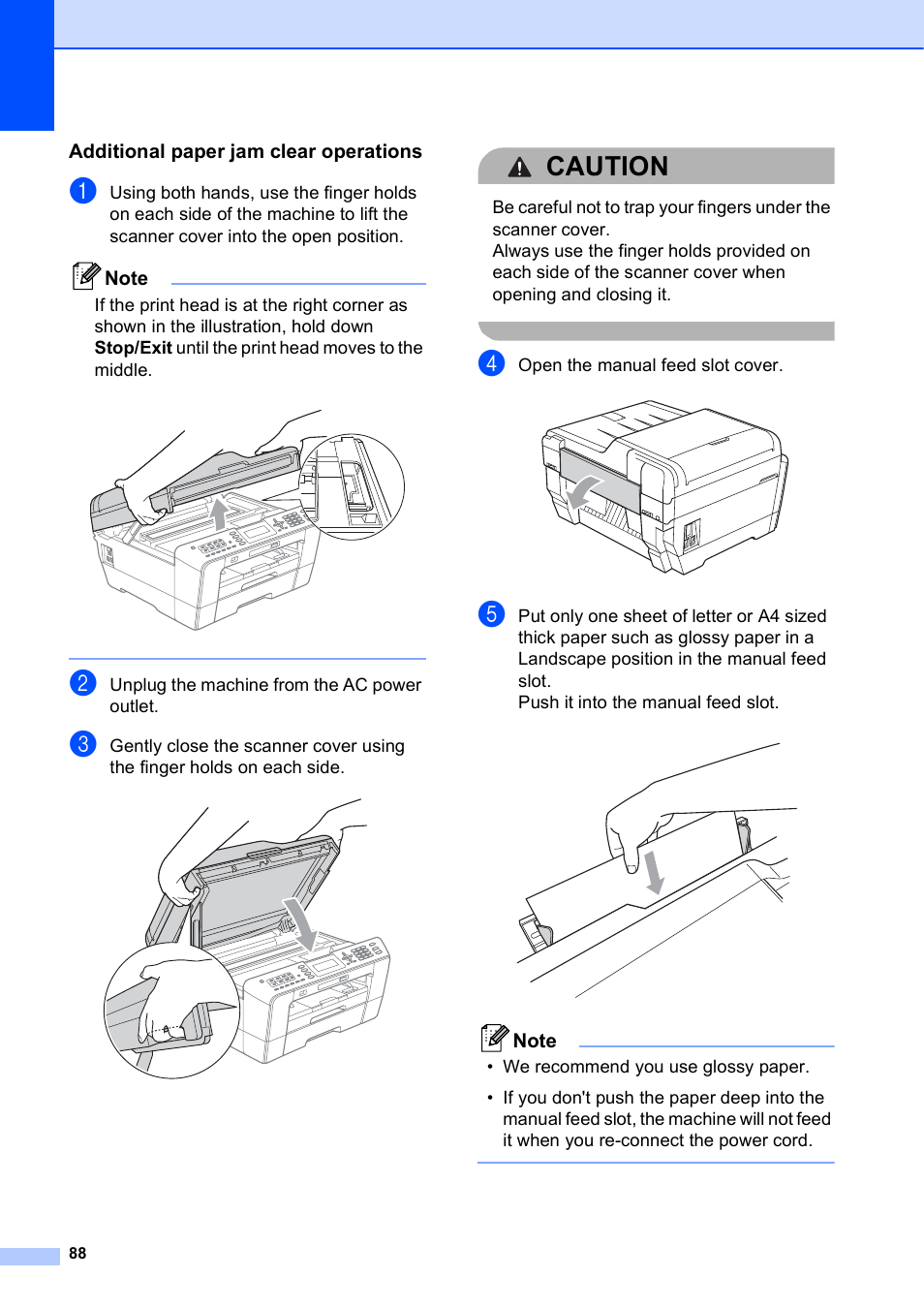 Additional paper jam clear operations, Caution | Brother MFC J6510DW User Manual | Page 102 / 163