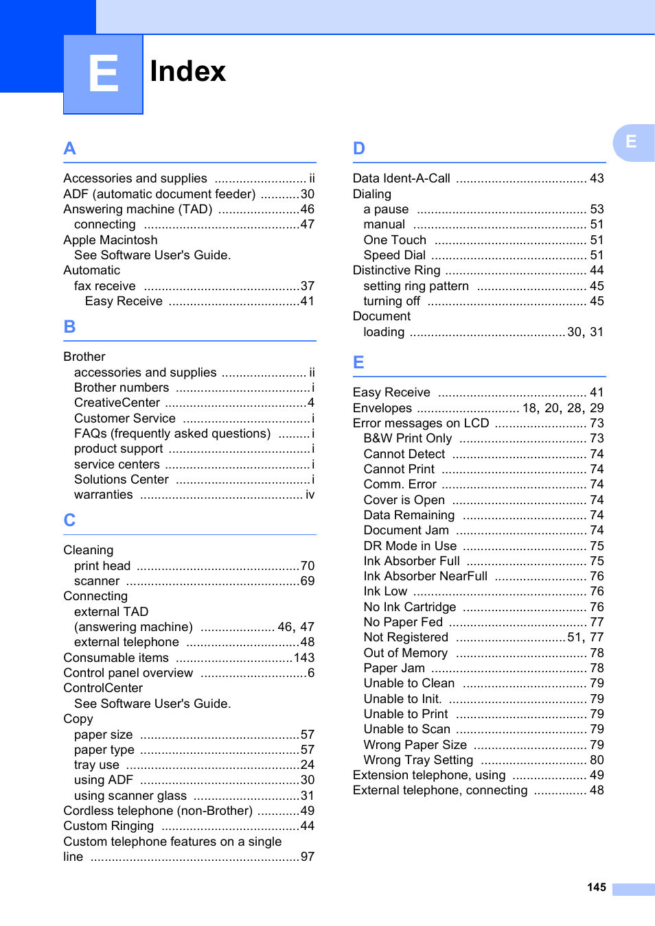 Index | Brother MFC J6510DW User Manual | Page 159 / 163