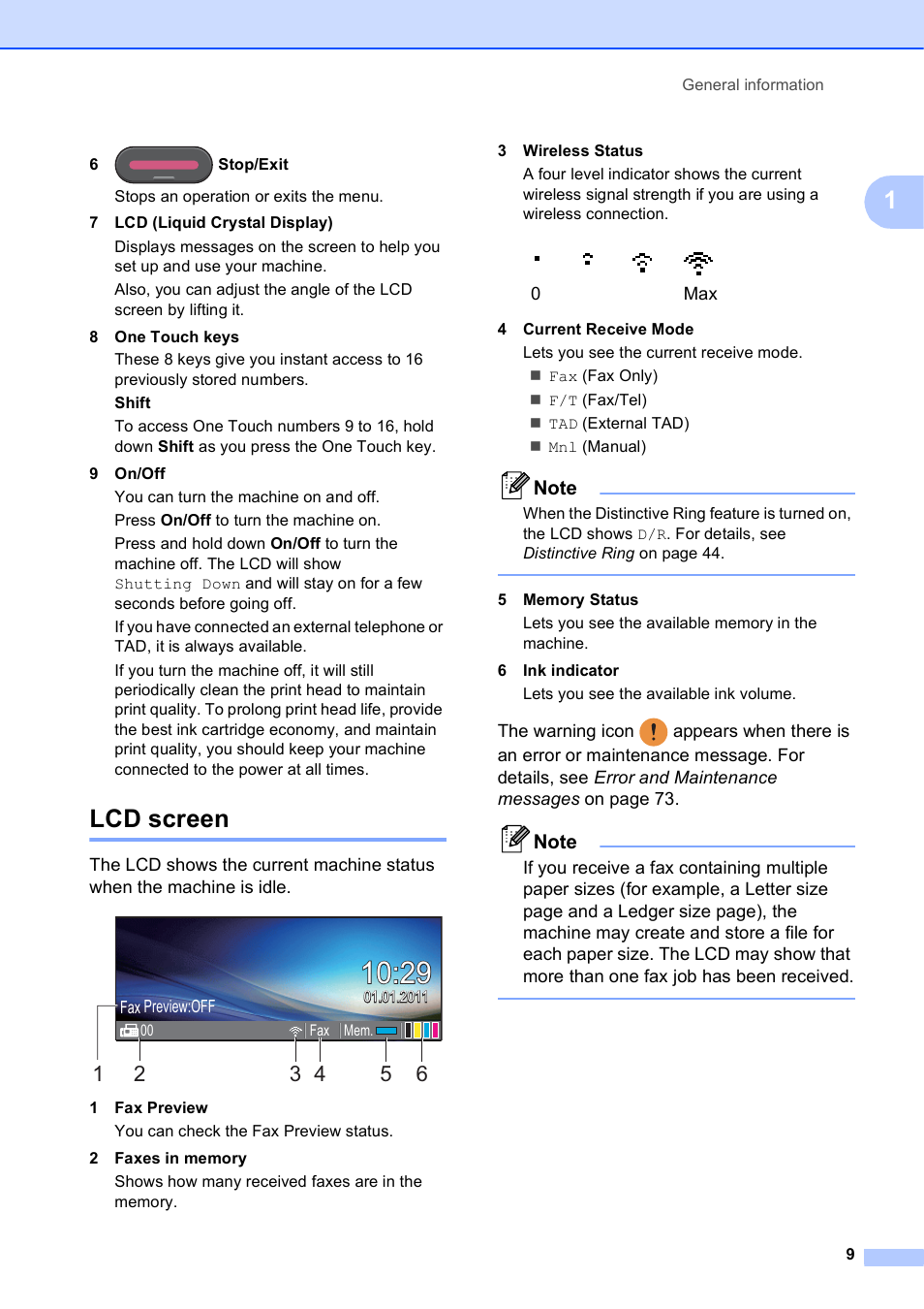 Lcd screen | Brother MFC J6510DW User Manual | Page 23 / 163