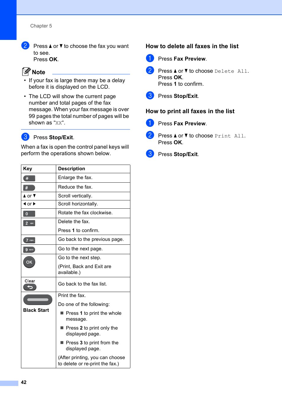 How to delete all faxes in the list, How to print all faxes in the list | Brother MFC J6510DW User Manual | Page 56 / 163