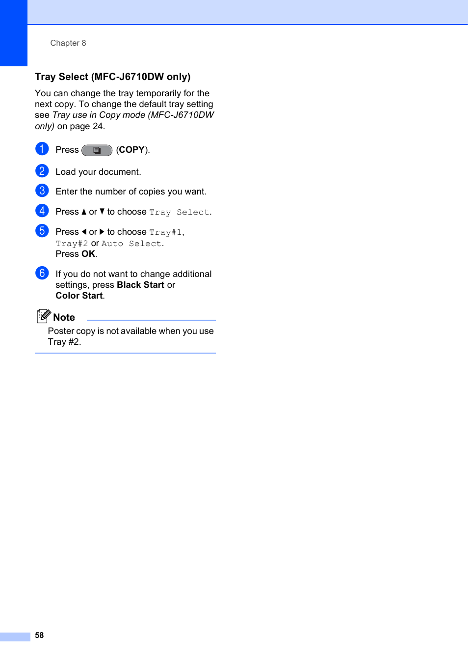 Tray select (mfc-j6710dw only) | Brother MFC J6510DW User Manual | Page 72 / 163