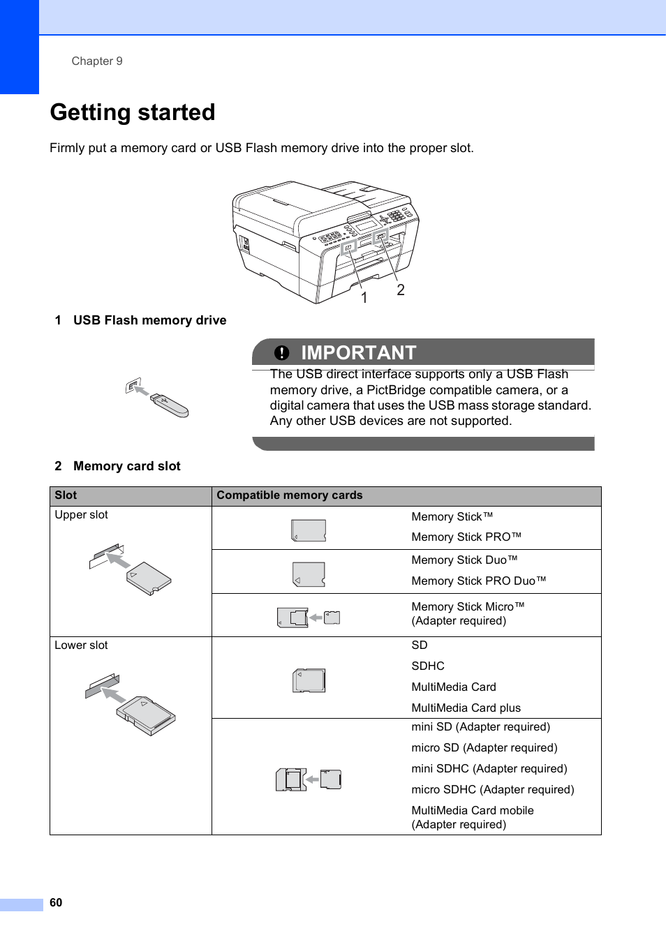 Getting started, Important | Brother MFC J6510DW User Manual | Page 74 / 163