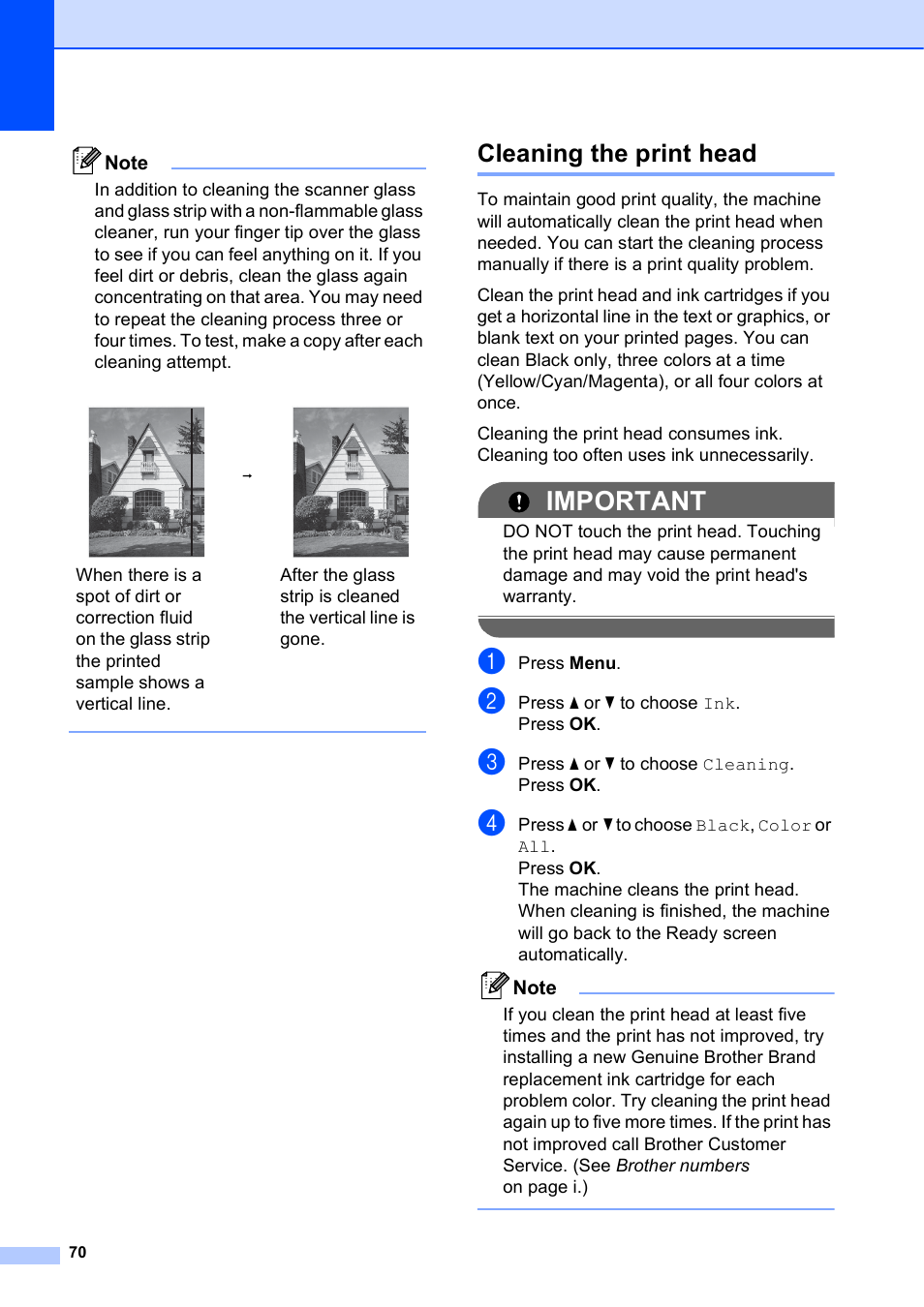 Cleaning the print head, Important | Brother MFC J6510DW User Manual | Page 84 / 163