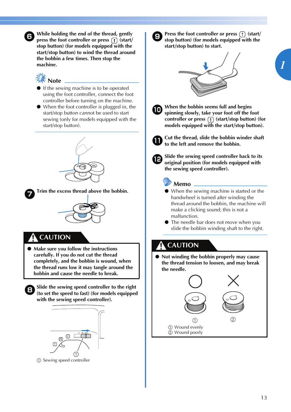 Caution | Brother SQ9050 User Manual | Page 15 / 80