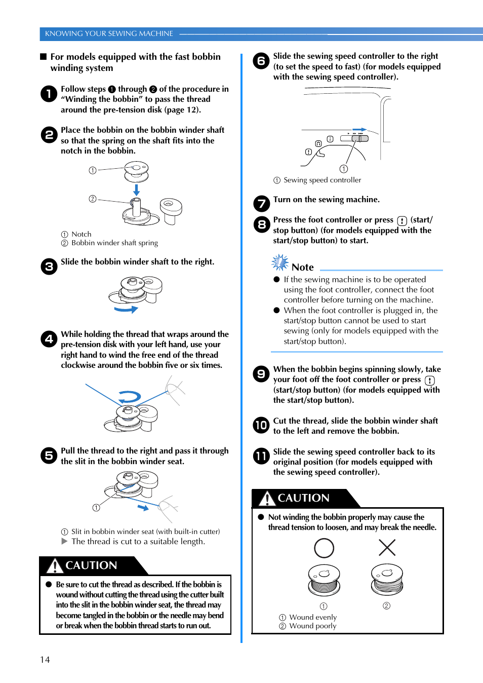 Caution | Brother SQ9050 User Manual | Page 16 / 80