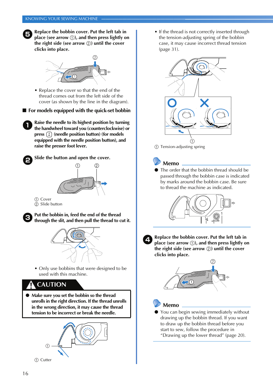 Caution | Brother SQ9050 User Manual | Page 18 / 80