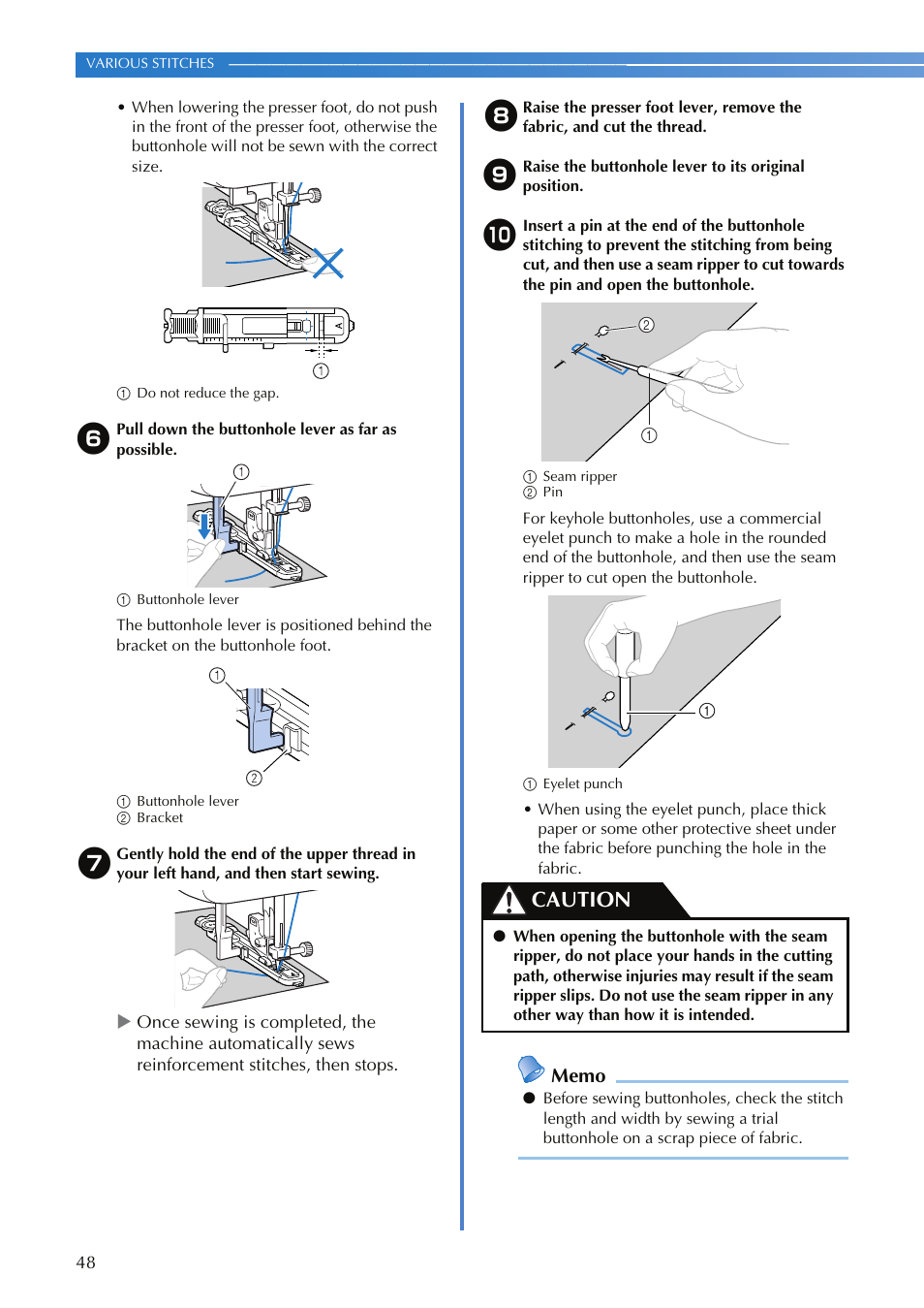 Caution | Brother SQ9050 User Manual | Page 50 / 80