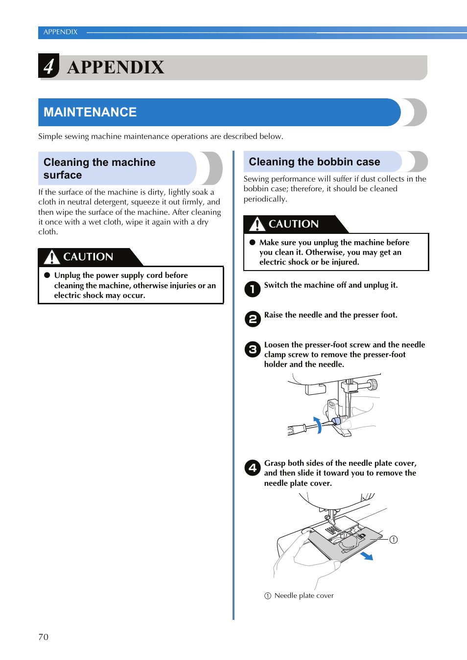 Appendix, Maintenance | Brother SQ9050 User Manual | Page 72 / 80