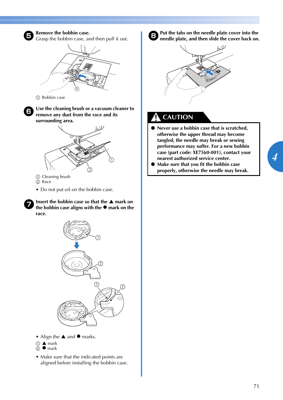 Caution | Brother SQ9050 User Manual | Page 73 / 80