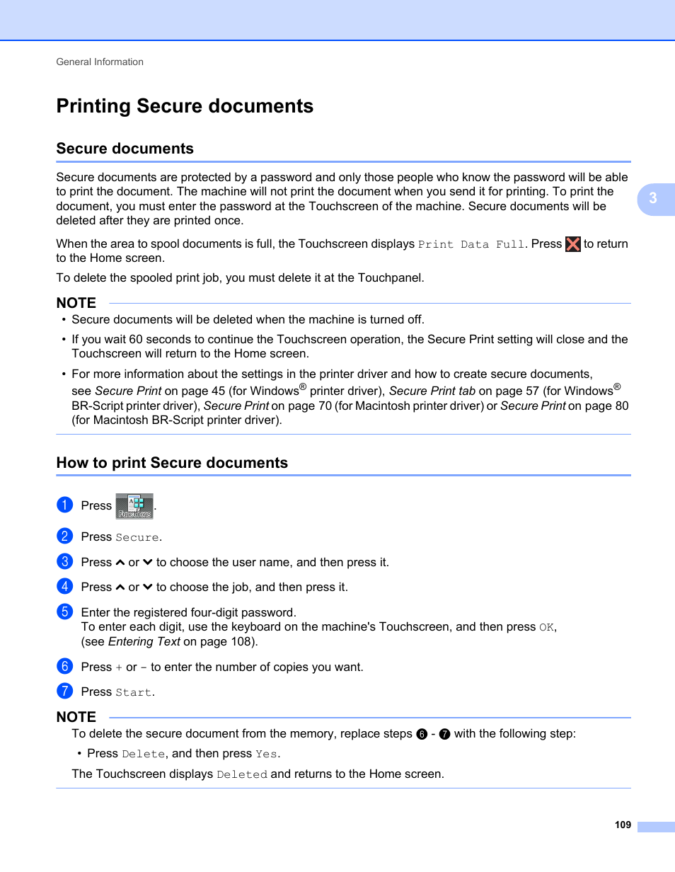 Printing secure documents, Secure documents, How to print secure documents | Secure documents how to print secure documents | Brother HL-L9200CDWT User Manual | Page 116 / 228