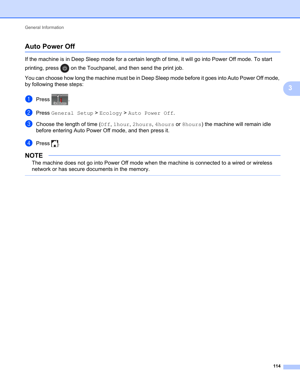 Auto power off, 3auto power off | Brother HL-L9200CDWT User Manual | Page 121 / 228