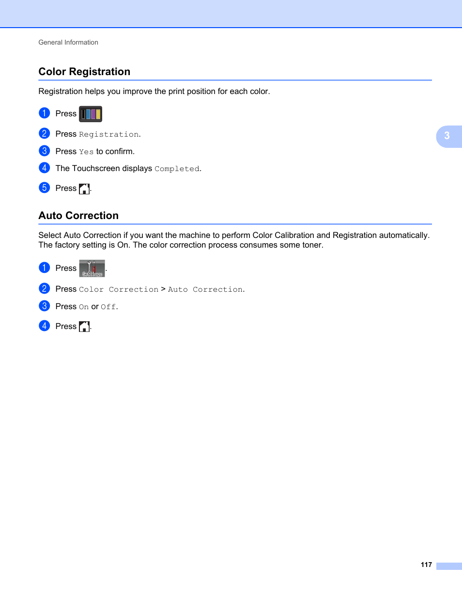 Color registration, Auto correction, Color registration auto correction | Brother HL-L9200CDWT User Manual | Page 124 / 228