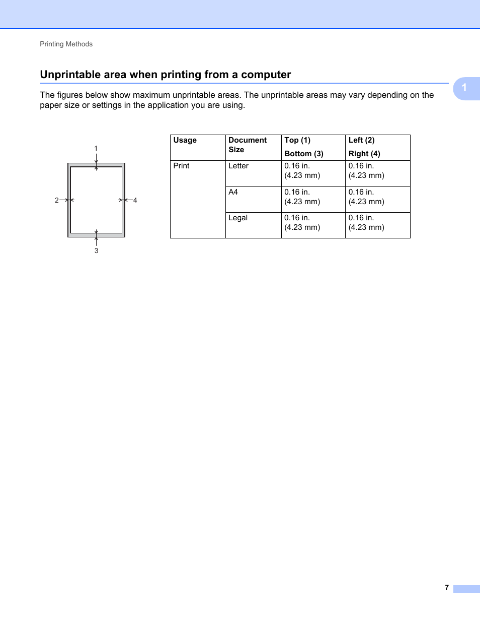 Unprintable area when printing from a computer, 1unprintable area when printing from a computer | Brother HL-L9200CDWT User Manual | Page 14 / 228