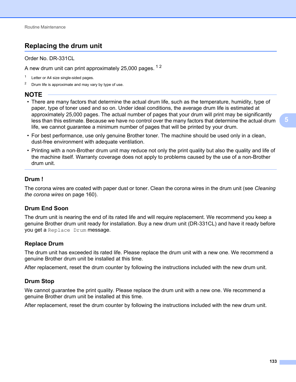 Replacing the drum unit, Drum, Drum end soon | Replace drum, Drum stop, 5replacing the drum unit | Brother HL-L9200CDWT User Manual | Page 140 / 228