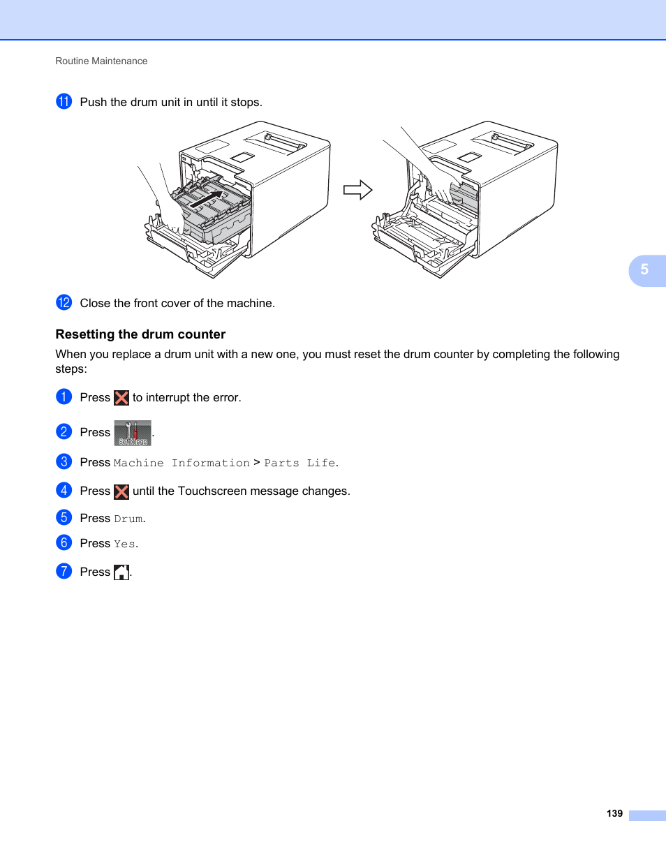 Resetting the drum counter | Brother HL-L9200CDWT User Manual | Page 146 / 228