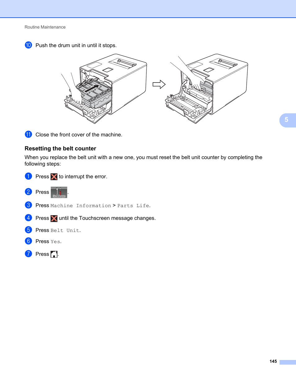 Resetting the belt counter | Brother HL-L9200CDWT User Manual | Page 152 / 228