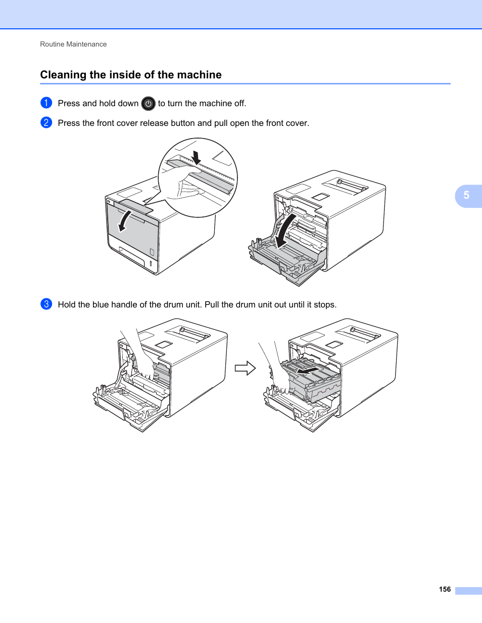 Cleaning the inside of the machine, 5cleaning the inside of the machine | Brother HL-L9200CDWT User Manual | Page 163 / 228